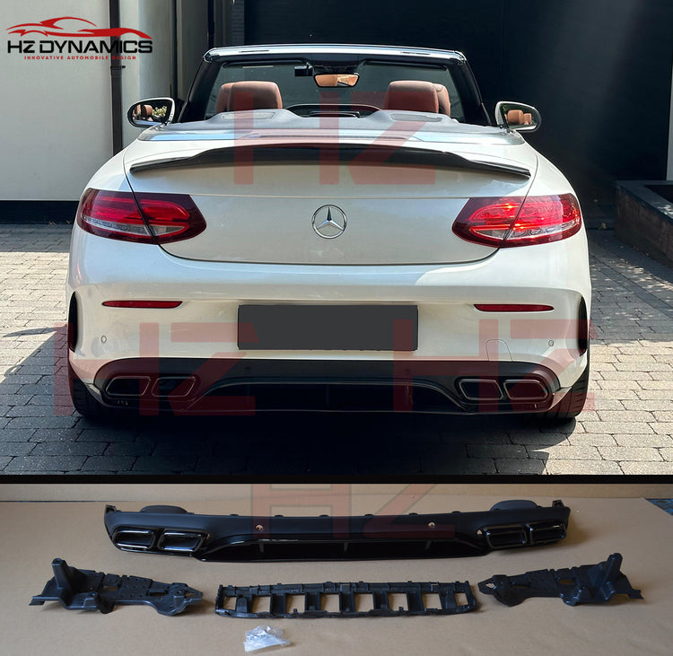 ED1 LOOK GLOSS BLACK REAR DIFFUSER 2015 2018 MERCEDES C CLASS COUPE C205 AMG LINE