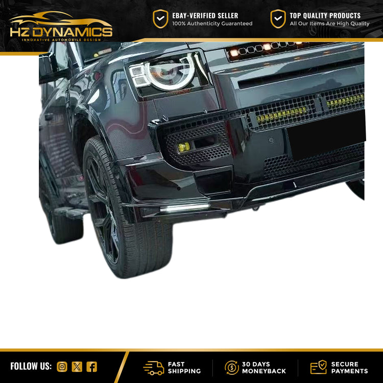 4 Piece Gloss Black LED Front Lip FOR Land Rover Defender L663 2020 2025