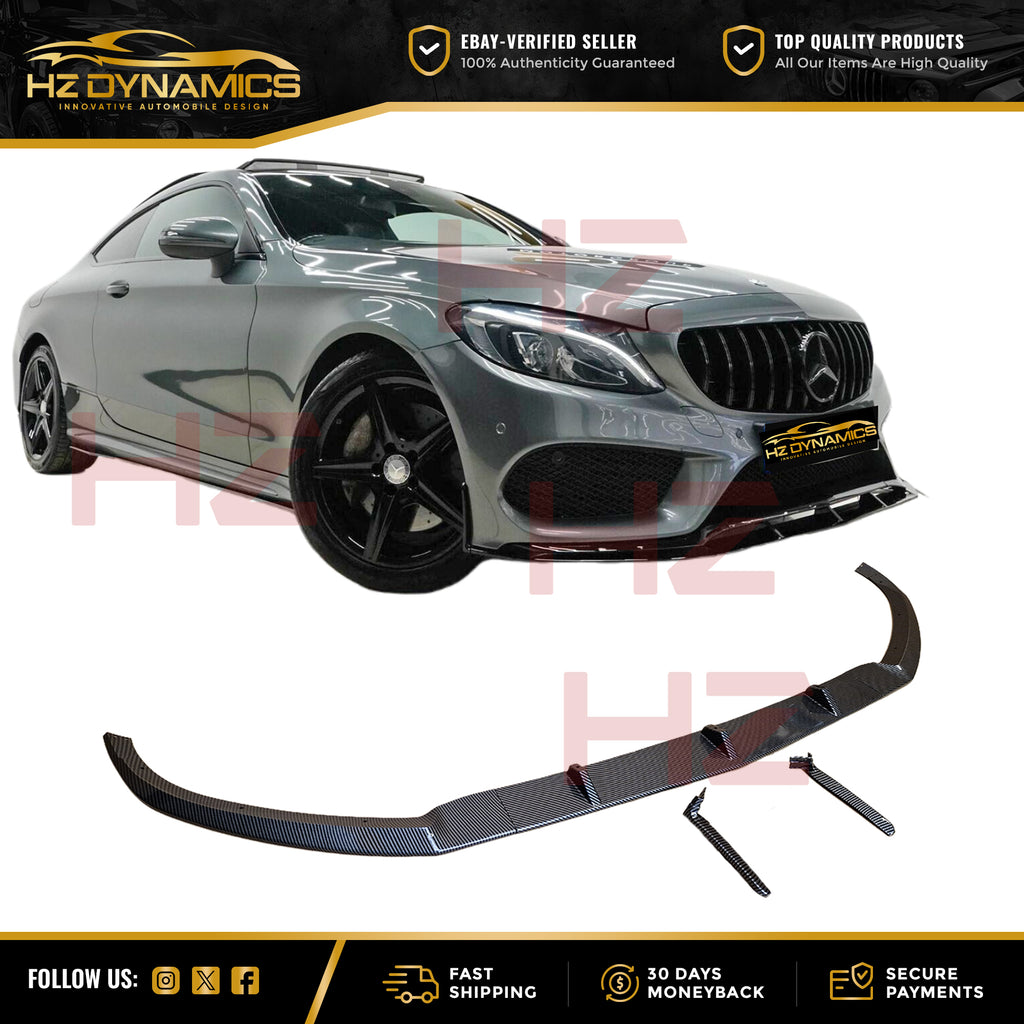 Carbon Look Front Lip Splitter Spoiler For Mercedes C Class W205 C205 AMG 2015-2018