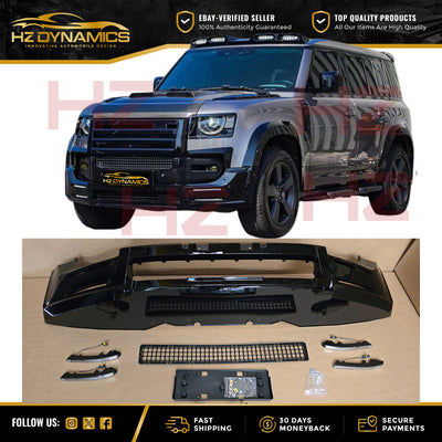 Double LED Gloss Black Front Bumper Lip FOR 2020-2025 Land Rover Defender L663