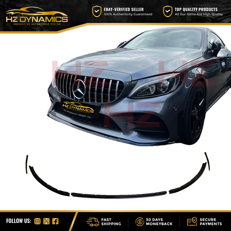 Gloss BLack Front Lip Splitter Spoiler For Mercedes C Class W205 C205 AMG 2019+