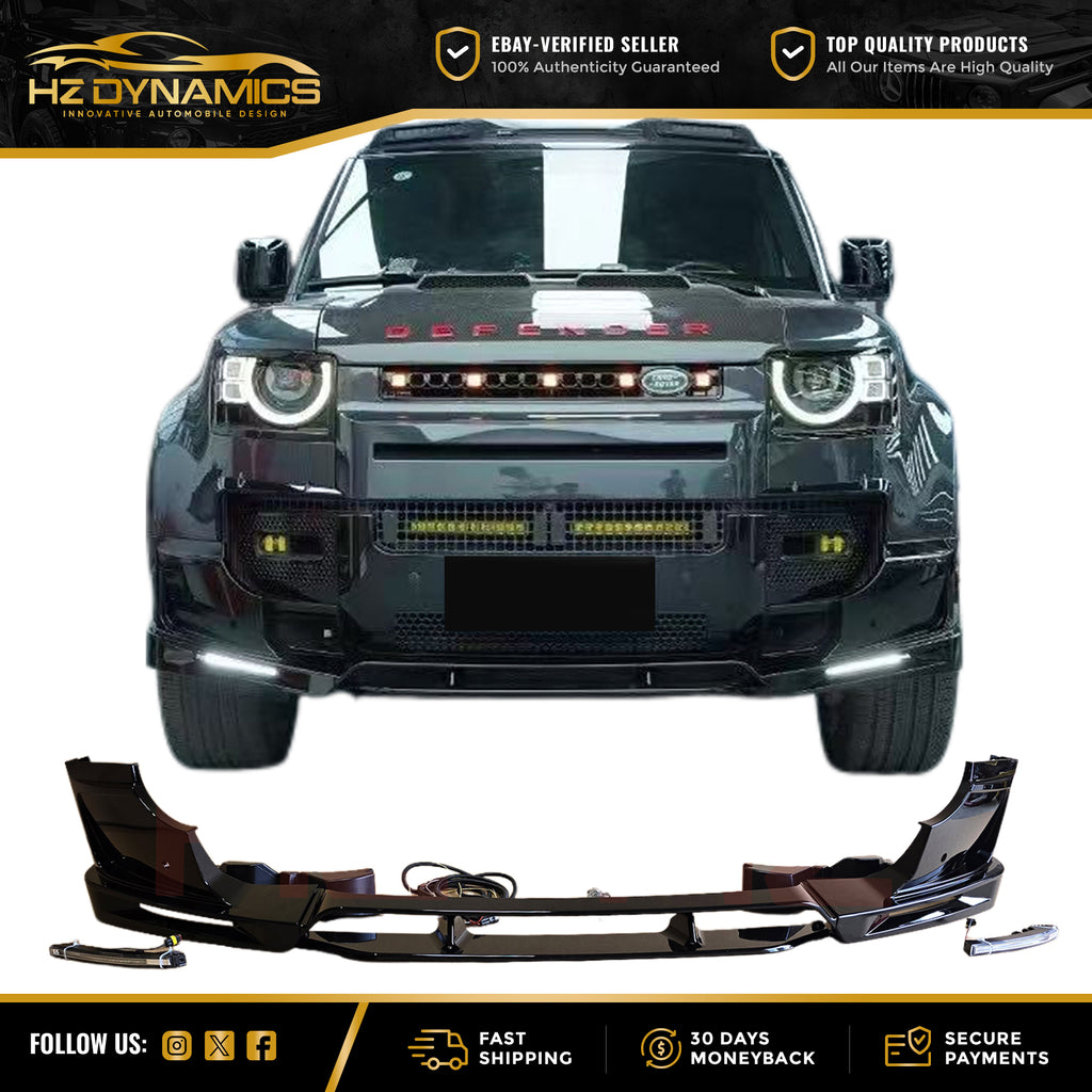 4 Piece Gloss Black LED Front Lip FOR Land Rover Defender L663 2020 2025