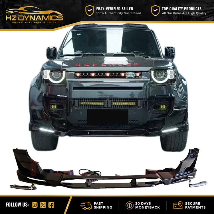 4 Piece Gloss Black LED Front Lip FOR Land Rover Defender L663 2020 2025