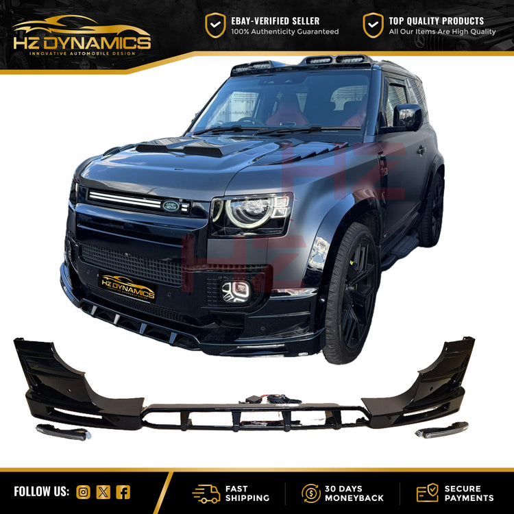 Gloss Black LED Front Bumper Lip FOR 2020-2026 Land Rover Defender L663 90 110