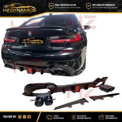 FOR BMW 3 SERIES G20 G21 2018 2022 GLOSS BLACK F1 LED LOOK REAR DIFFUSER + TIPS