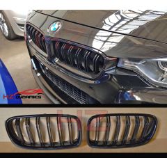 GLOSS BLACK DOUBLE SLAT KIDNEY GRILLS GRILLE 2012 2015 BMW F30 3 SERIES F31 F35