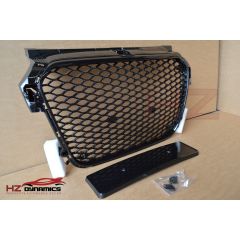 RS1 LOOK GLOSS BLACK GRILL FULL MESH FITS 2010 2014 AUDI A1 S1