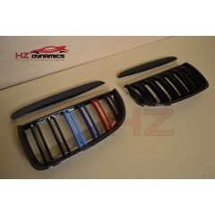 GLOSS BLACK WITH COLOUR KIDNEY GRILLS FOR BMW E90 2005 2008
