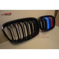DOUBLE SLAT M COLOUR KIDNEY GRILLS GRILLE FOR BMW 1 SERIES F20 F21 2011 TO 2014